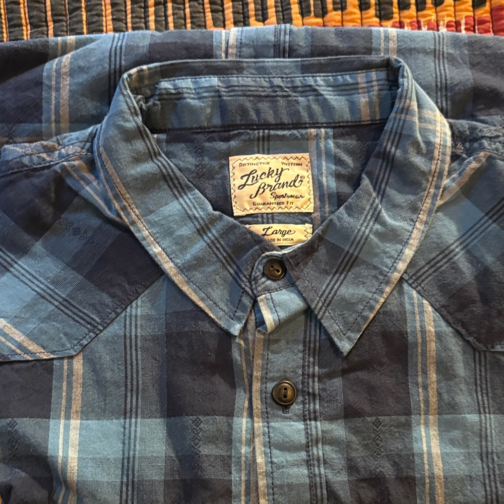 Lucky Brand Navy and Light Blue Checkered Shirt
